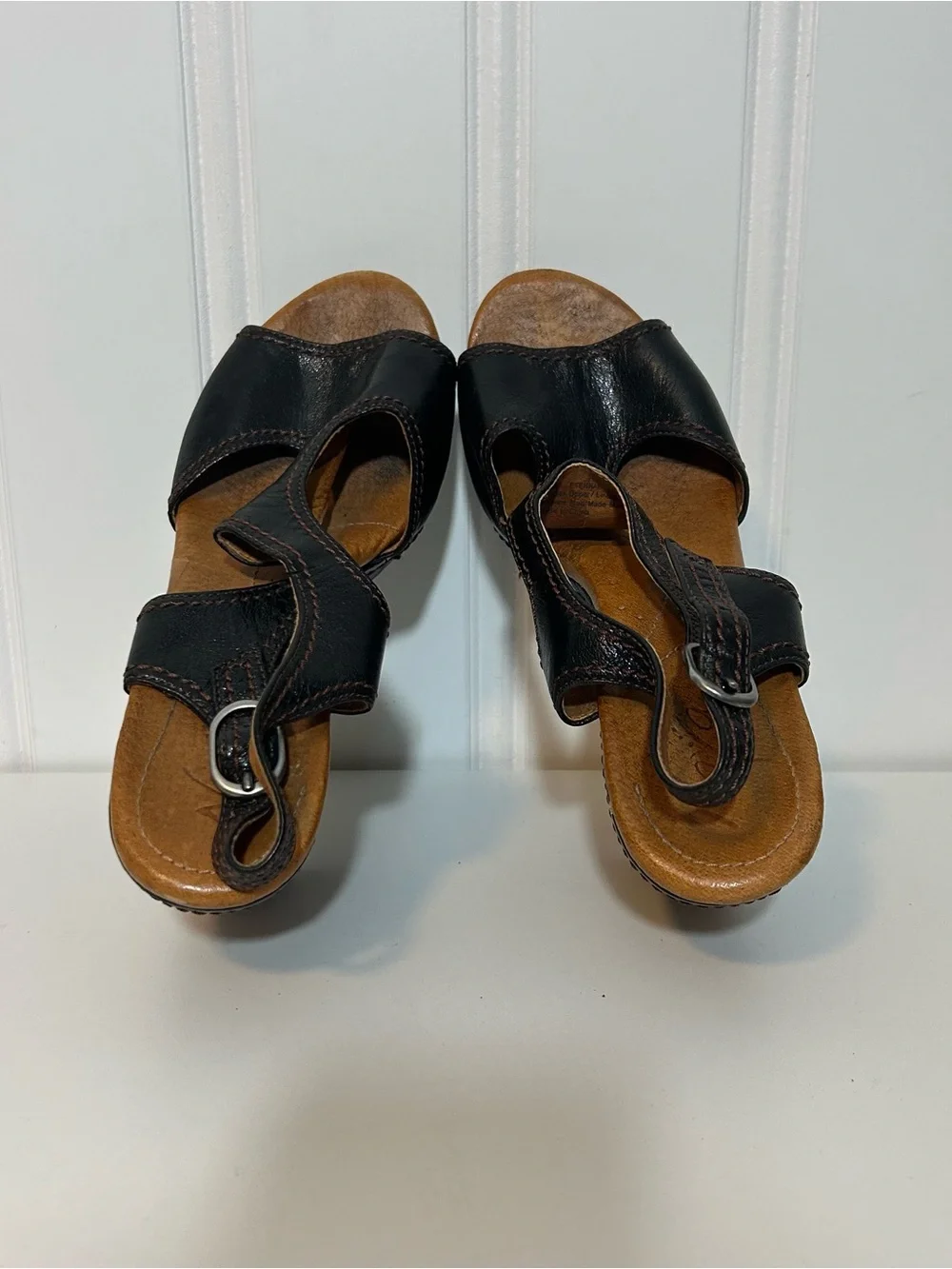 Naya eternal espadrille Wedge Sandals - Black Leather Open Toe